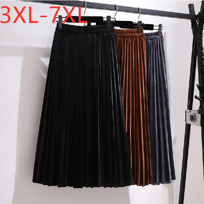 Women's Fashion Designer Silk Pleated A-Line Skirts (Plus Size)