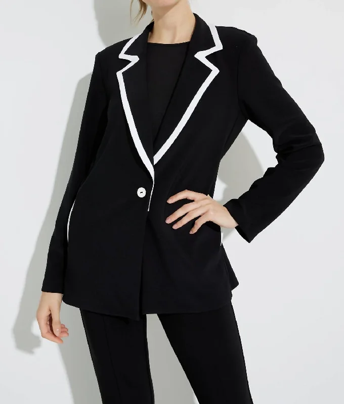 Contrast Lapel Blazer In Black/white