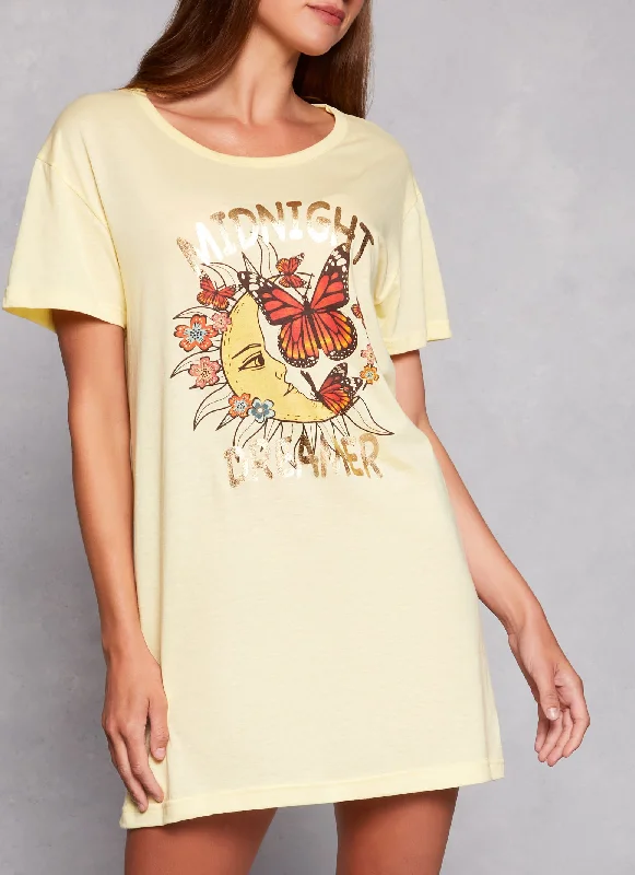 Graphic Crew Neck Short Sleeve Nightgown